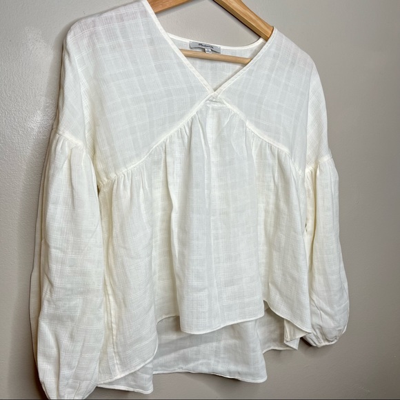 Madewell White Vneck Cropped Blouse Long Balloon Sleeves Size XS - Picture 2 of 7
